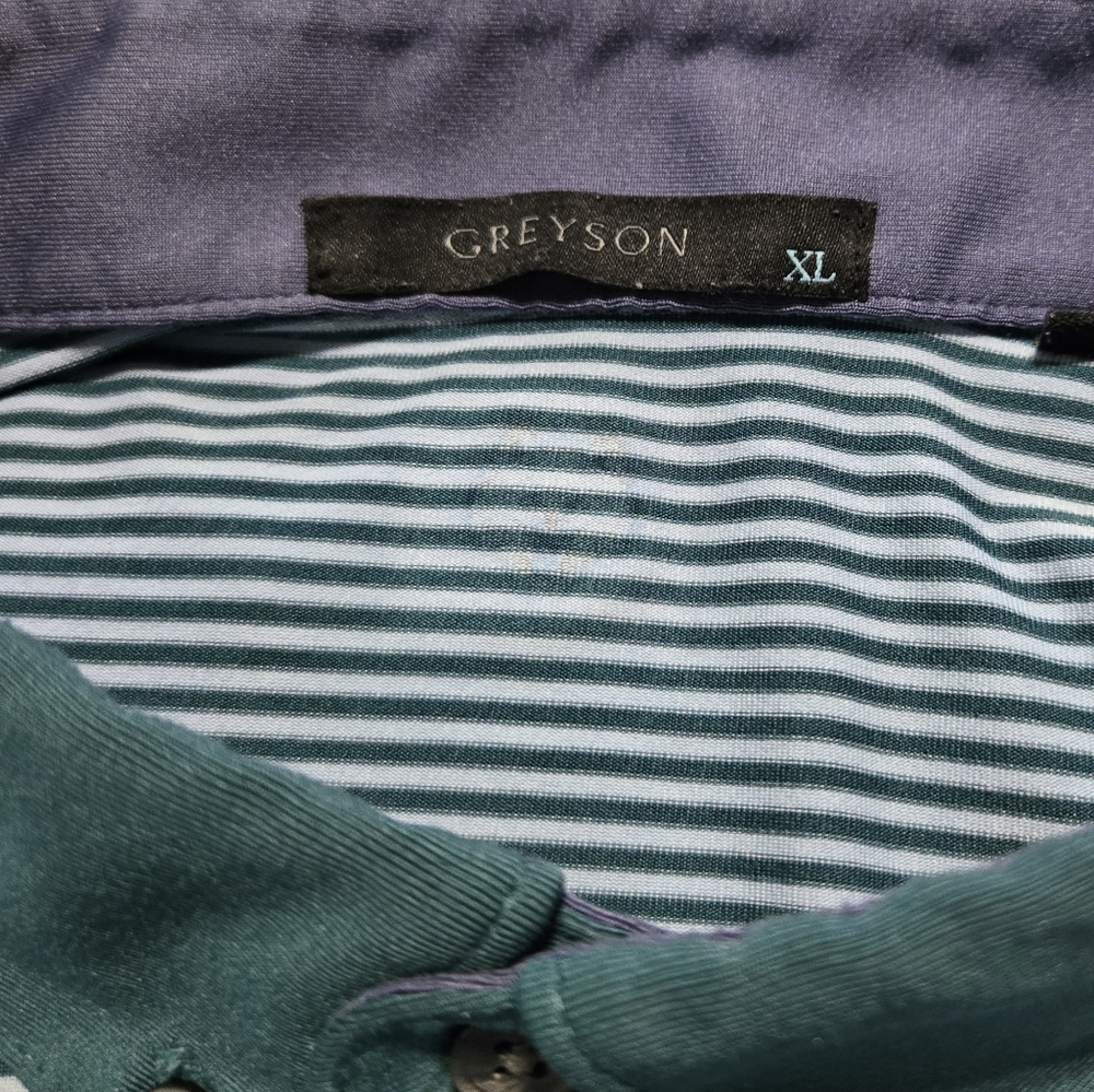 Greyson Men's Green Striped Polo Shirt Men's Size XL - Picture 5 of 8